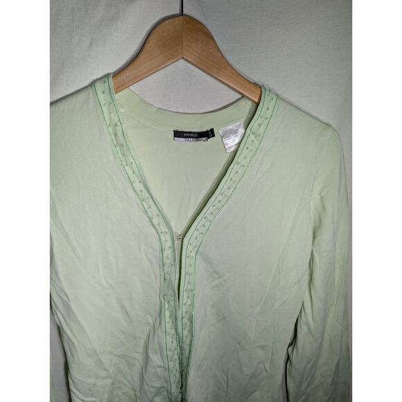 Franco Valeri Vintage womens Light Green Beaded Long Sleeve top Sz Small 90s Y2K - Picture 2 of 5